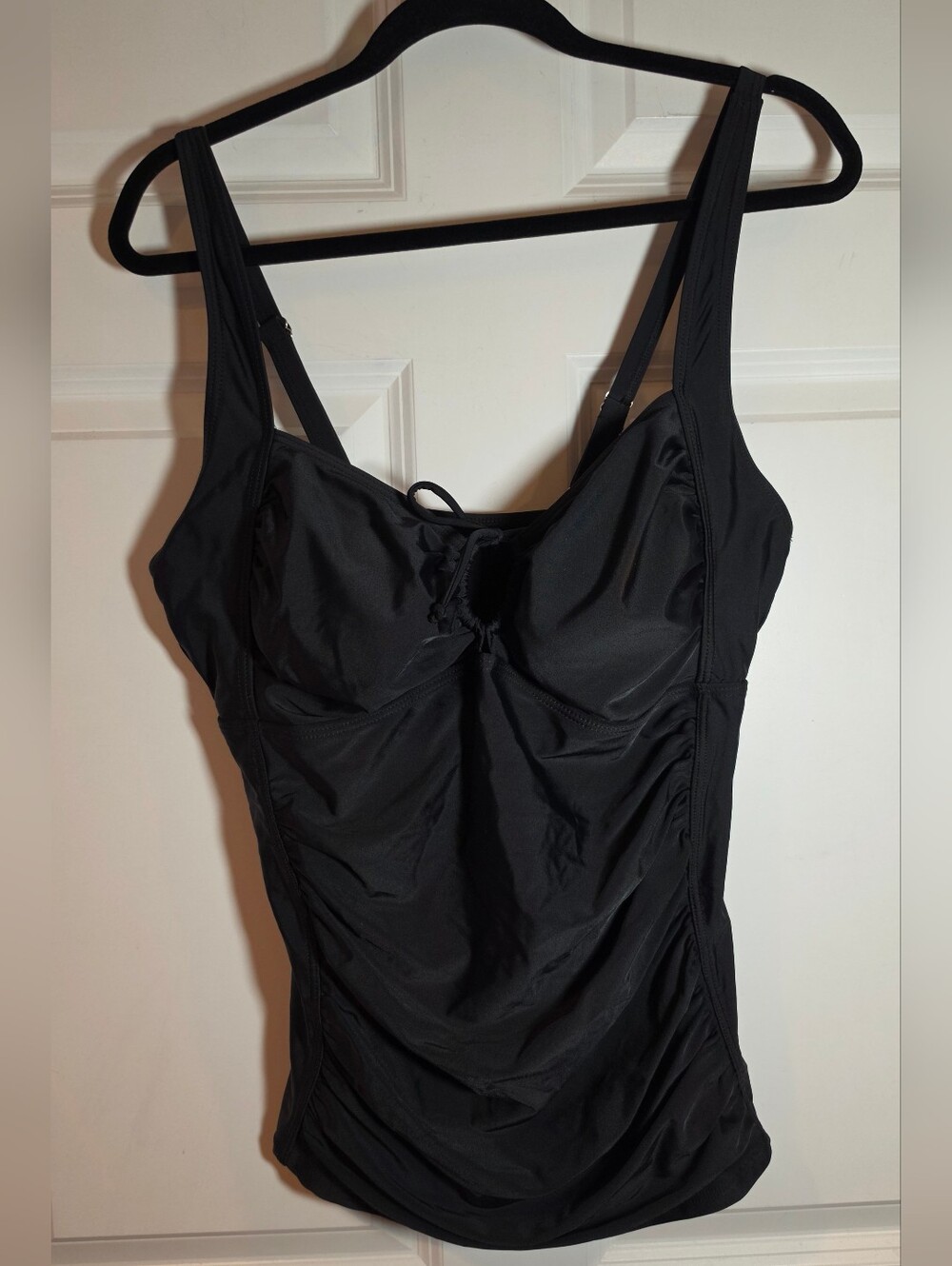 Black Ruched Side Tankini Top Adjustable Straps Lightly Padded 2XL - Picture 1 of 4